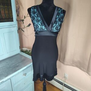 Taboo Dress Womens Small Black Cocktail Party Dress Lace Detail Tie Back Vneck